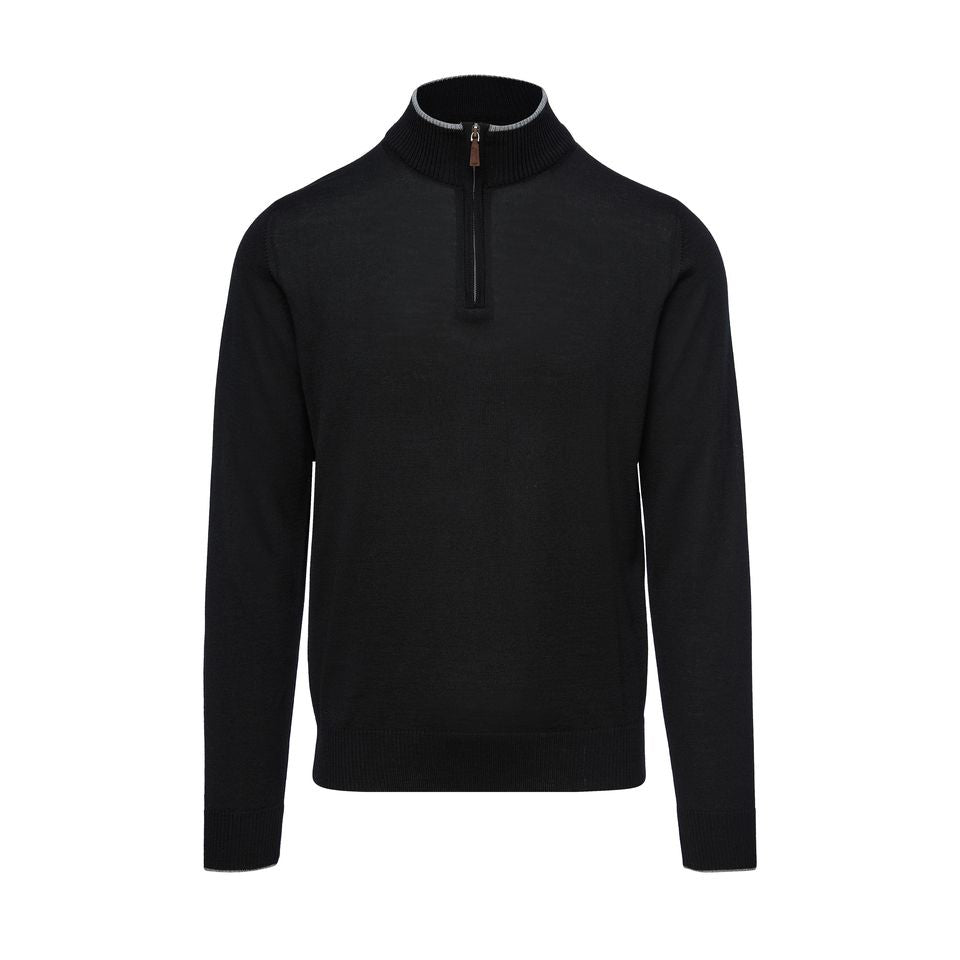 Merino Quarter-Zip Sweater in Black — Emanuel Berg
