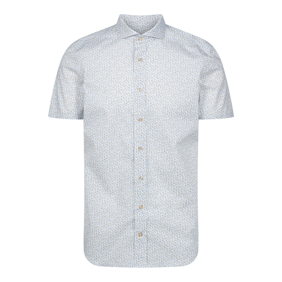 Printed Stretch Poplin Short Sleeve Casual Shirt in Brown — Emanuel Berg