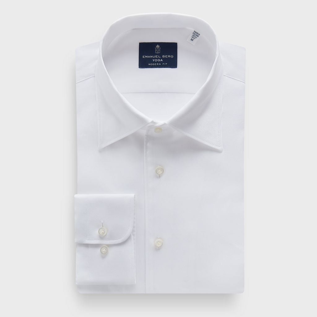 Solid Cotton Twill Premium Luxury Yoga Dress Shirt with Hbd in MF WHITE — Emanuel Berg