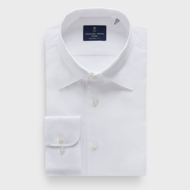 Solid Cotton Twill Premium Luxury Yoga Dress Shirt in White — Emanuel Berg
