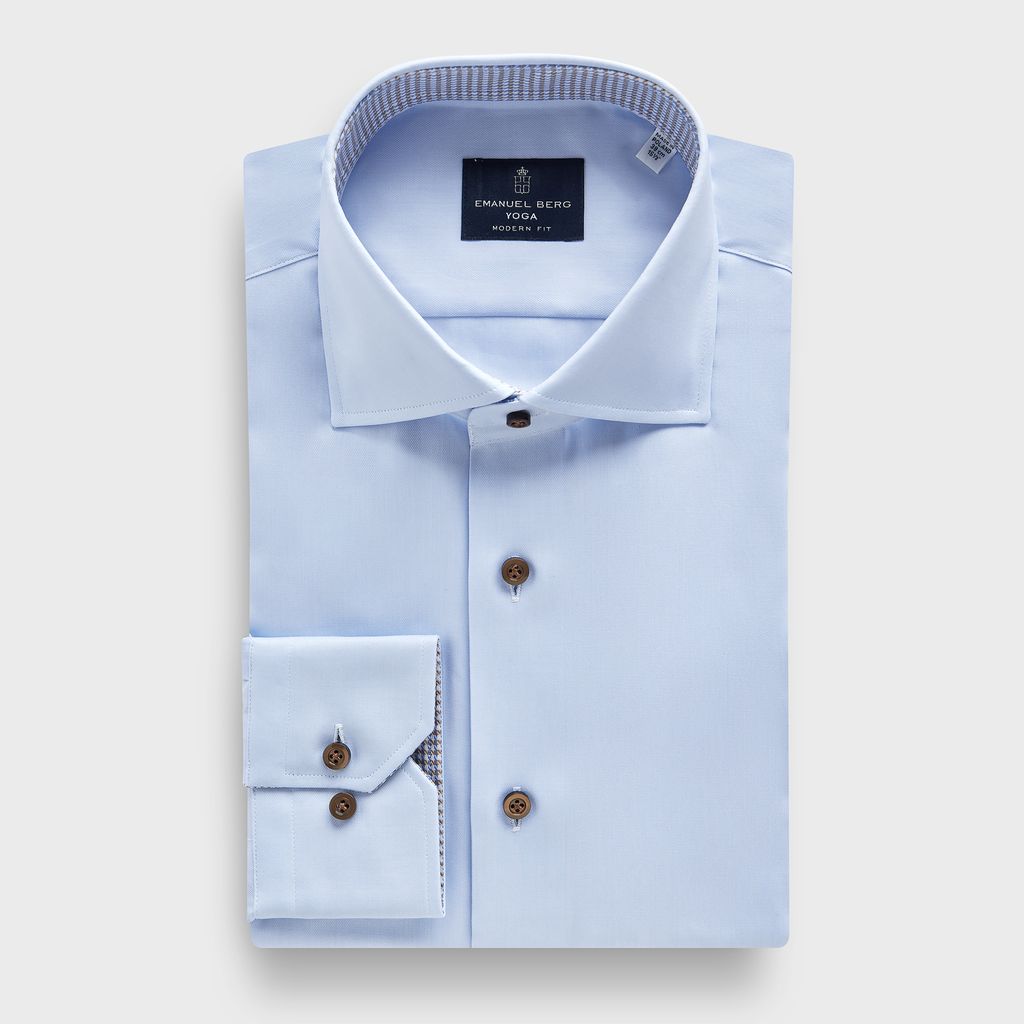 Solid Cotton Twill Premium Luxury Yoga Dress Shirt with Cont in MF BLUE — Emanuel Berg