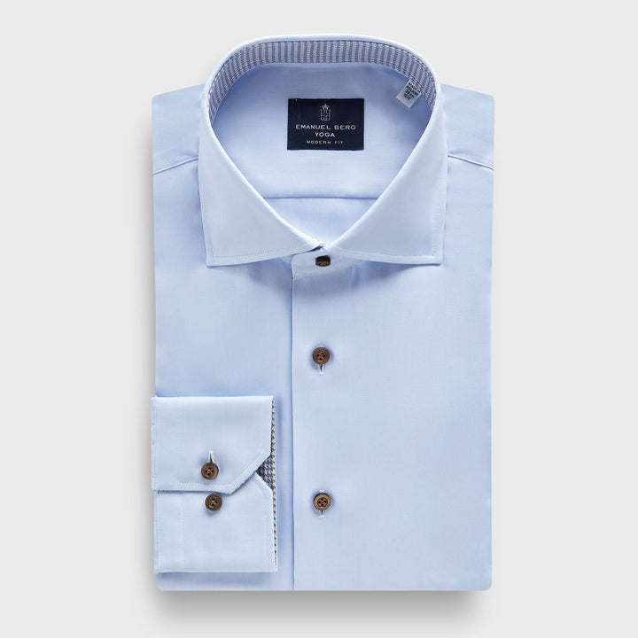 Solid Cotton Twill Premium Luxury Yoga Dress Shirt in Blue — Emanuel Berg