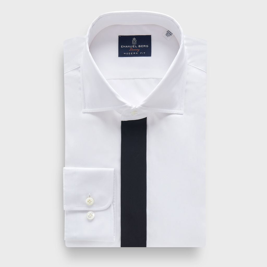 Solid Cotton Poplin Premium Luxury Dress Shirt with Contrast in MF WHITE — Emanuel Berg
