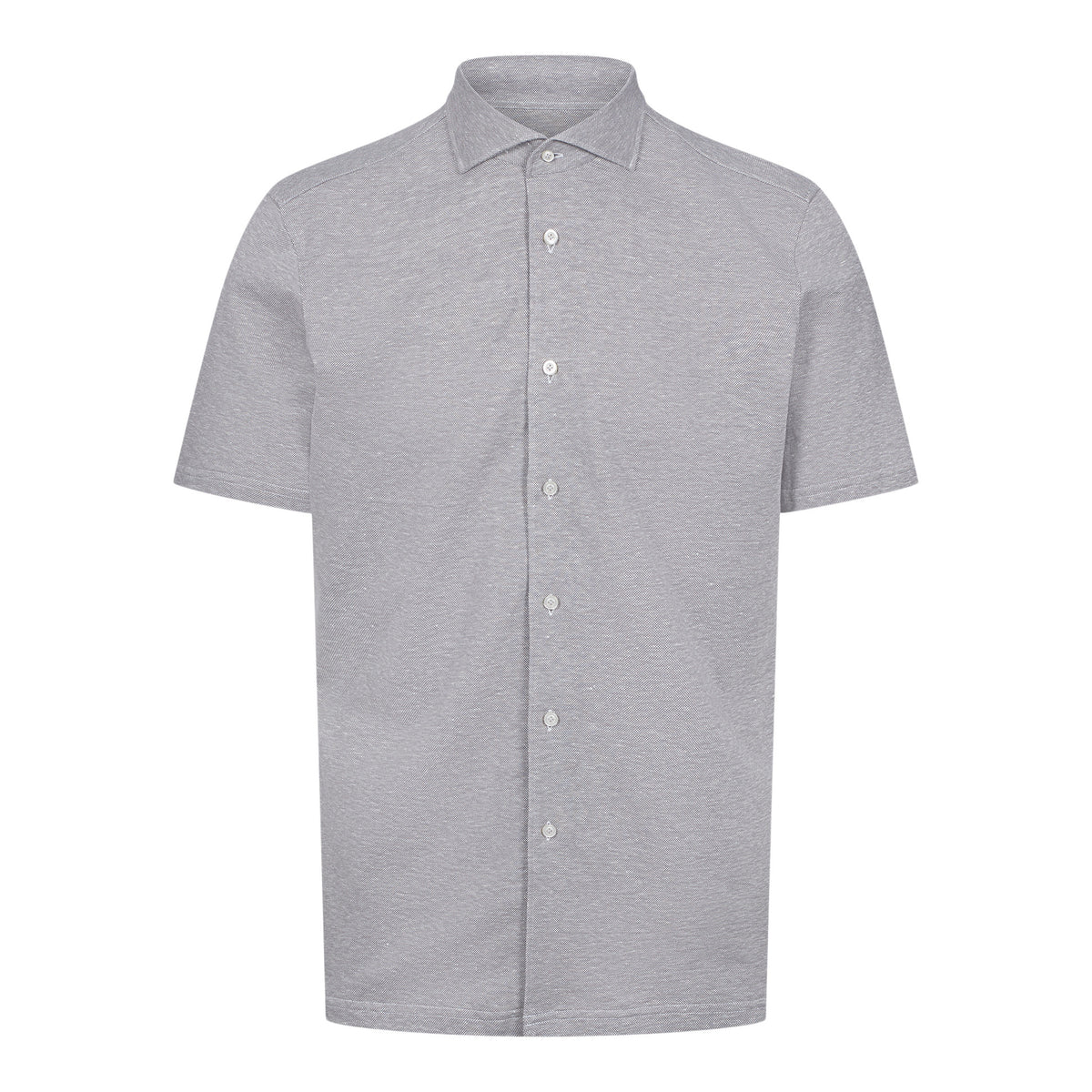 Short Sleeve Jacquard Knit Full Button Shirt in Light Grey — Emanuel Berg