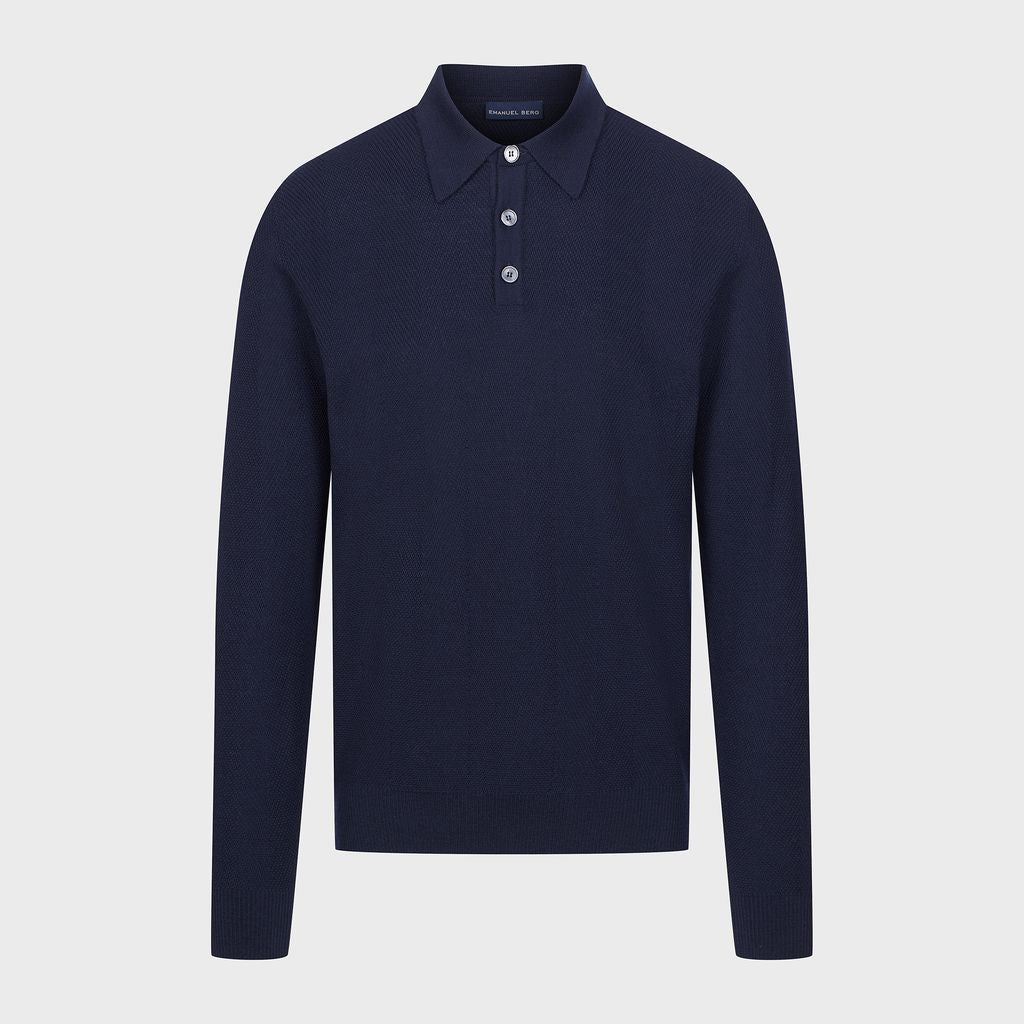 Premium Structured Polo with Buttons in 226 NAVY — Emanuel Berg