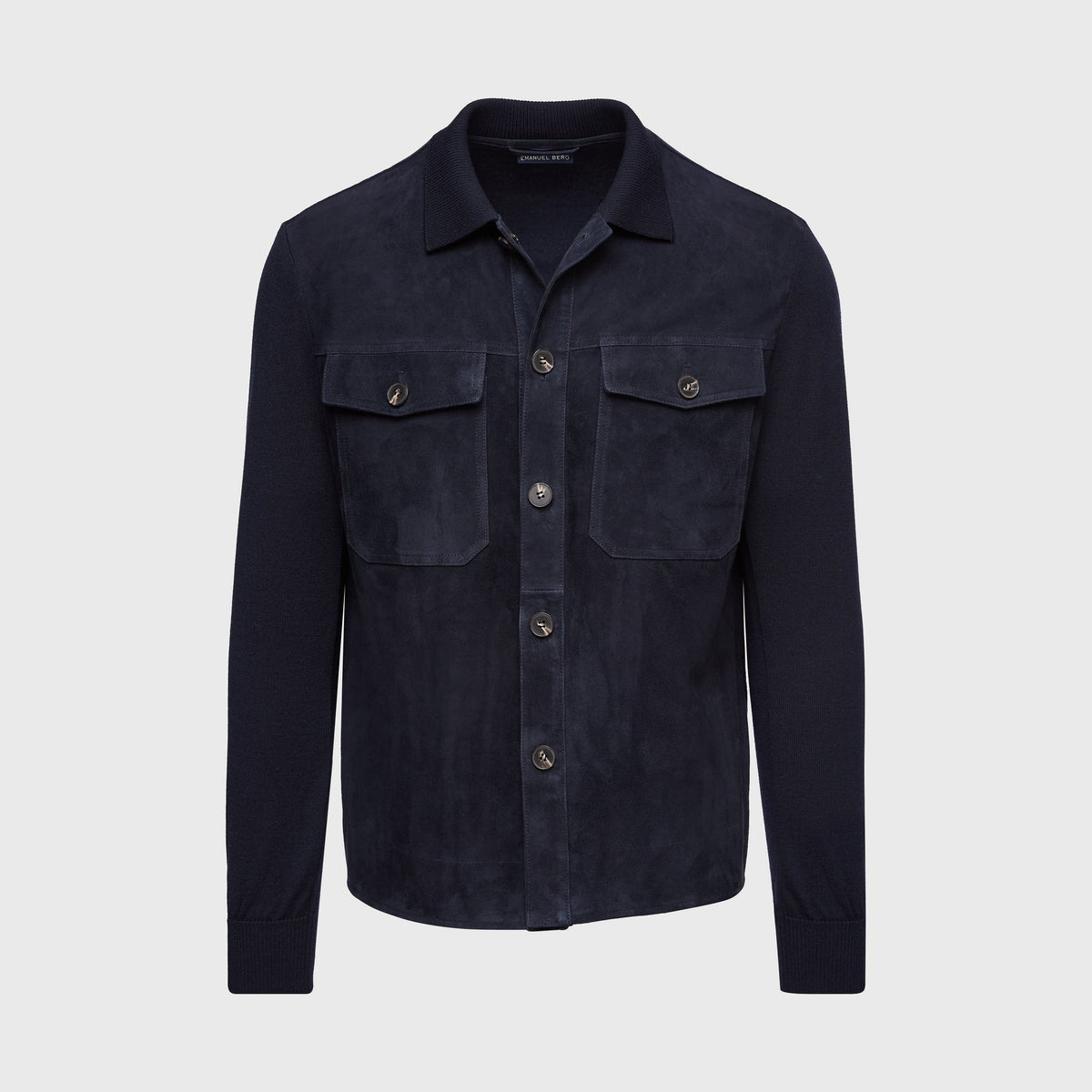 Hybrid Suede Merino Cardigan in Navy — Emanuel Berg