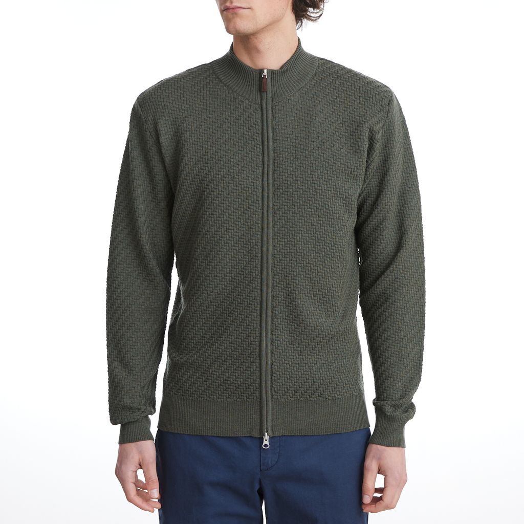 Lightweight Merino Wool Zip Cardigan in Medium Green — Emanuel Berg