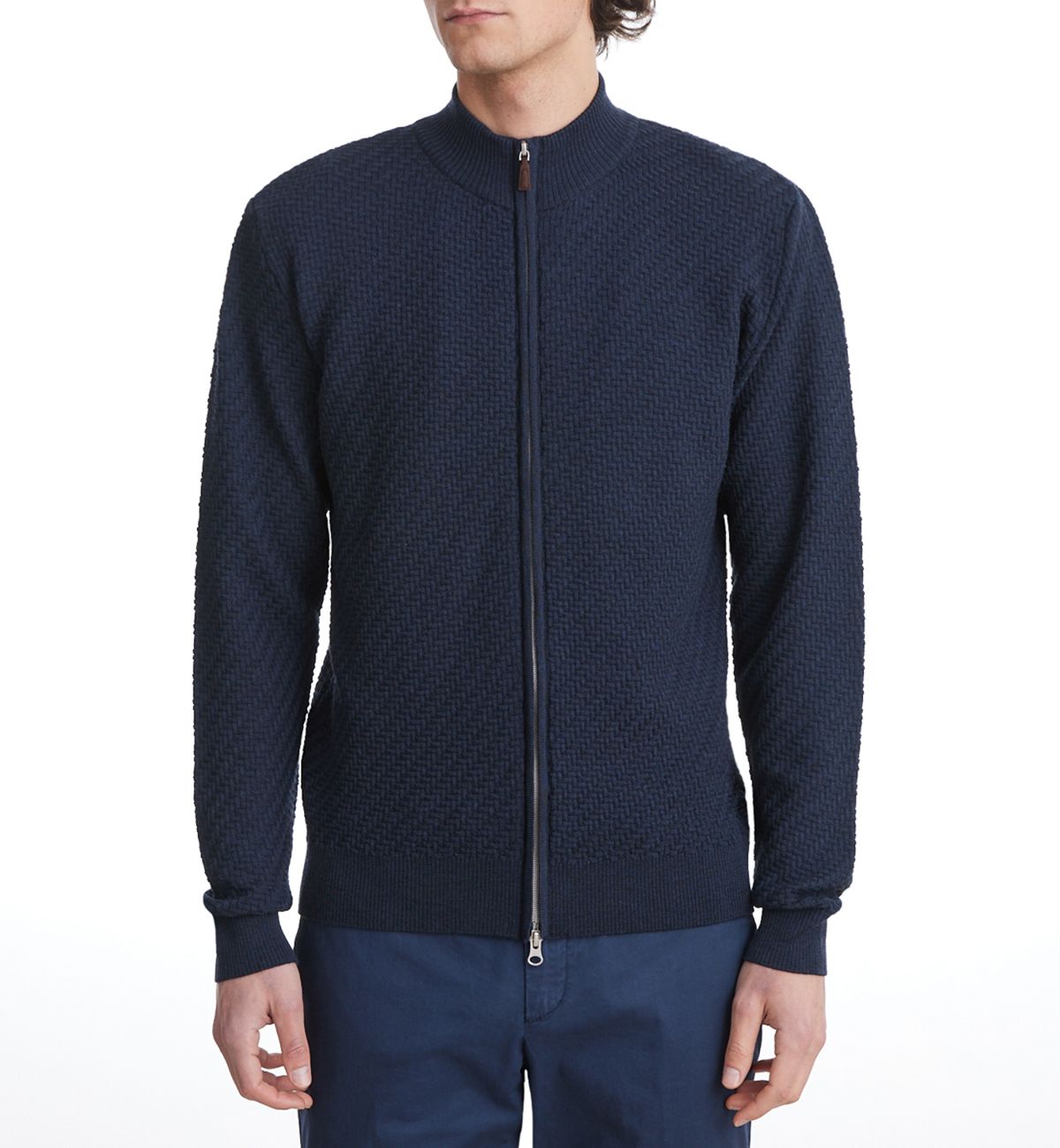 Lightweight Merino Wool Zip Cardigan in Navy — Emanuel Berg