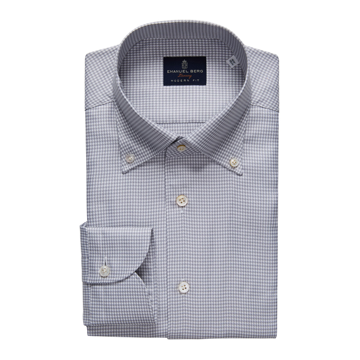 Houndstooth Cotton Twill Dress Shirt — Light Grey in Light Grey — Emanuel Berg