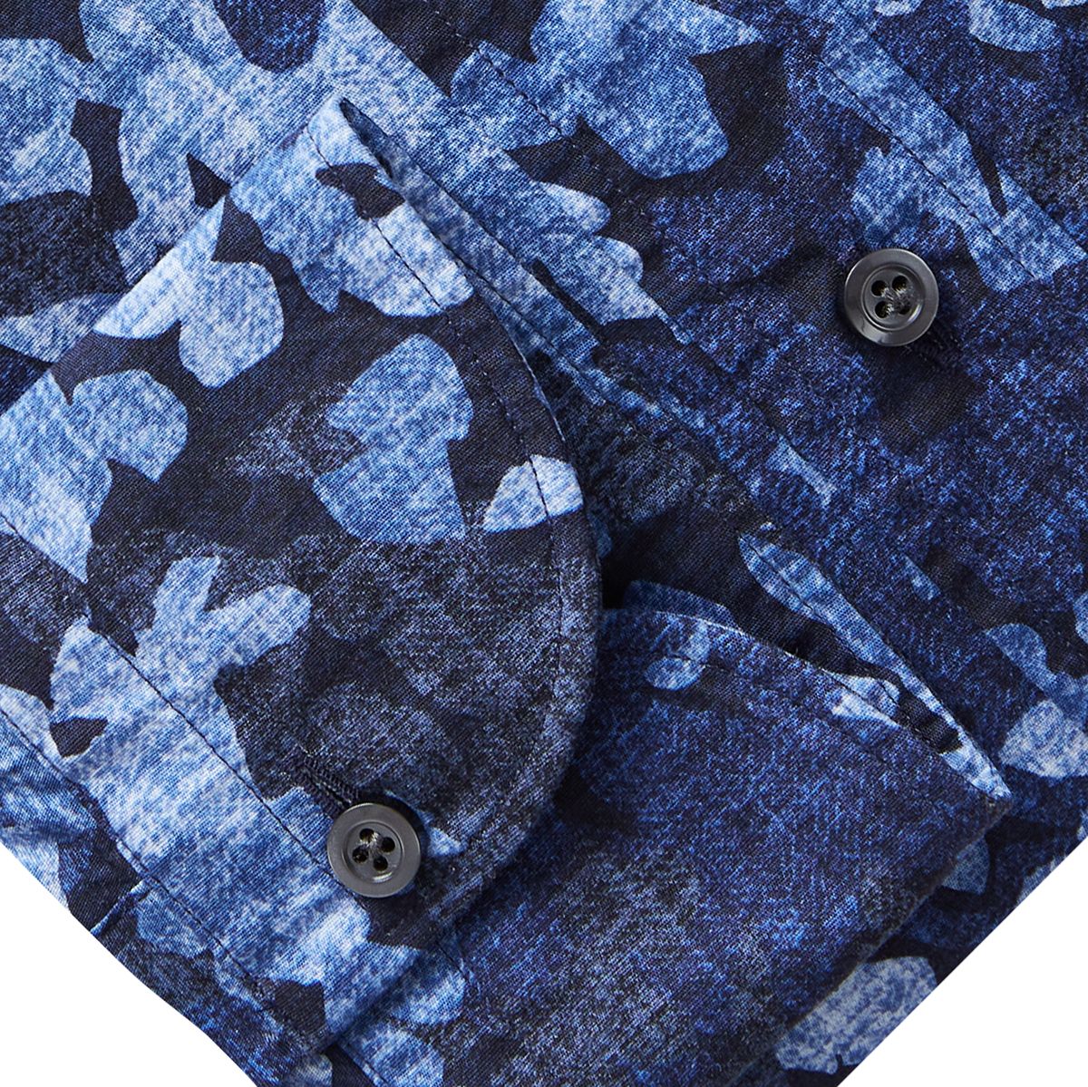 Printed Poplin Stretch Shirt in Dark Blue — Emanuel Berg