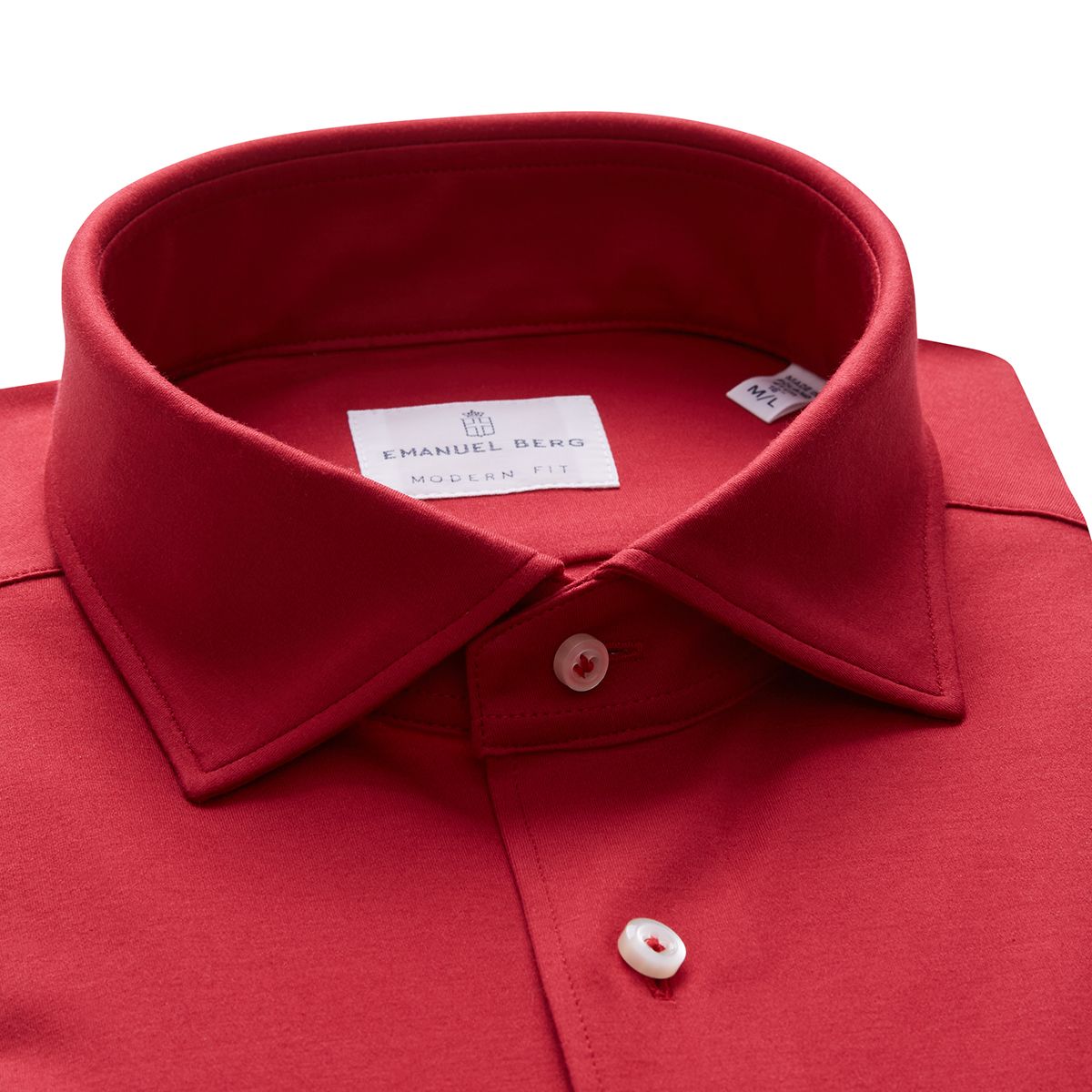 Long Sleeve Stretch Knit Shirt in Dark Red — Emanuel Berg