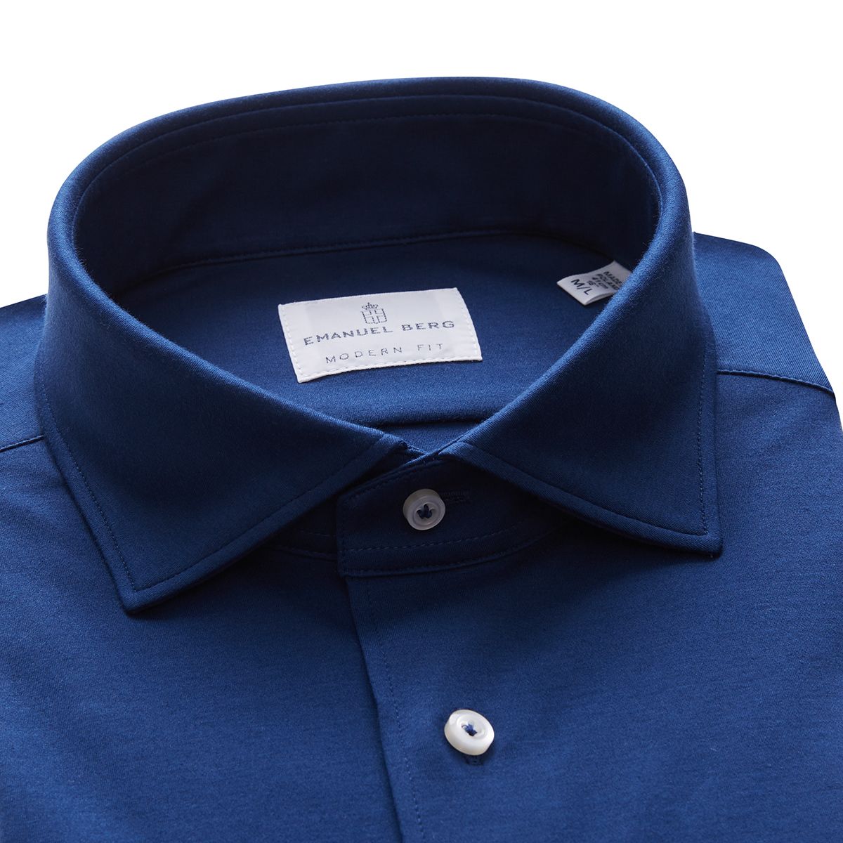 Long Sleeve Stretch Knit Shirt in Navy — Emanuel Berg