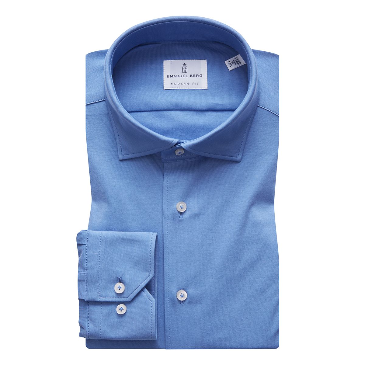 Long Sleeve Stretch Knit Shirt in Blue — Emanuel Berg
