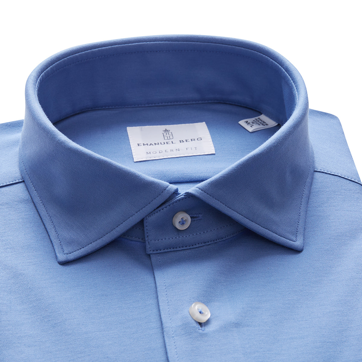Long Sleeve Stretch Knit Shirt in Blue — Emanuel Berg