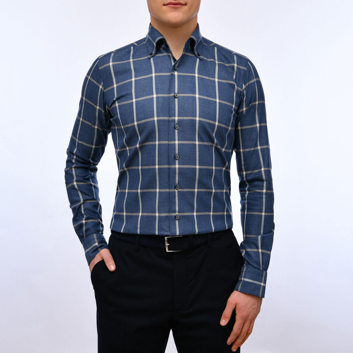 Brushed Casual Sartorial Shirt in Dark Blue — Emanuel Berg