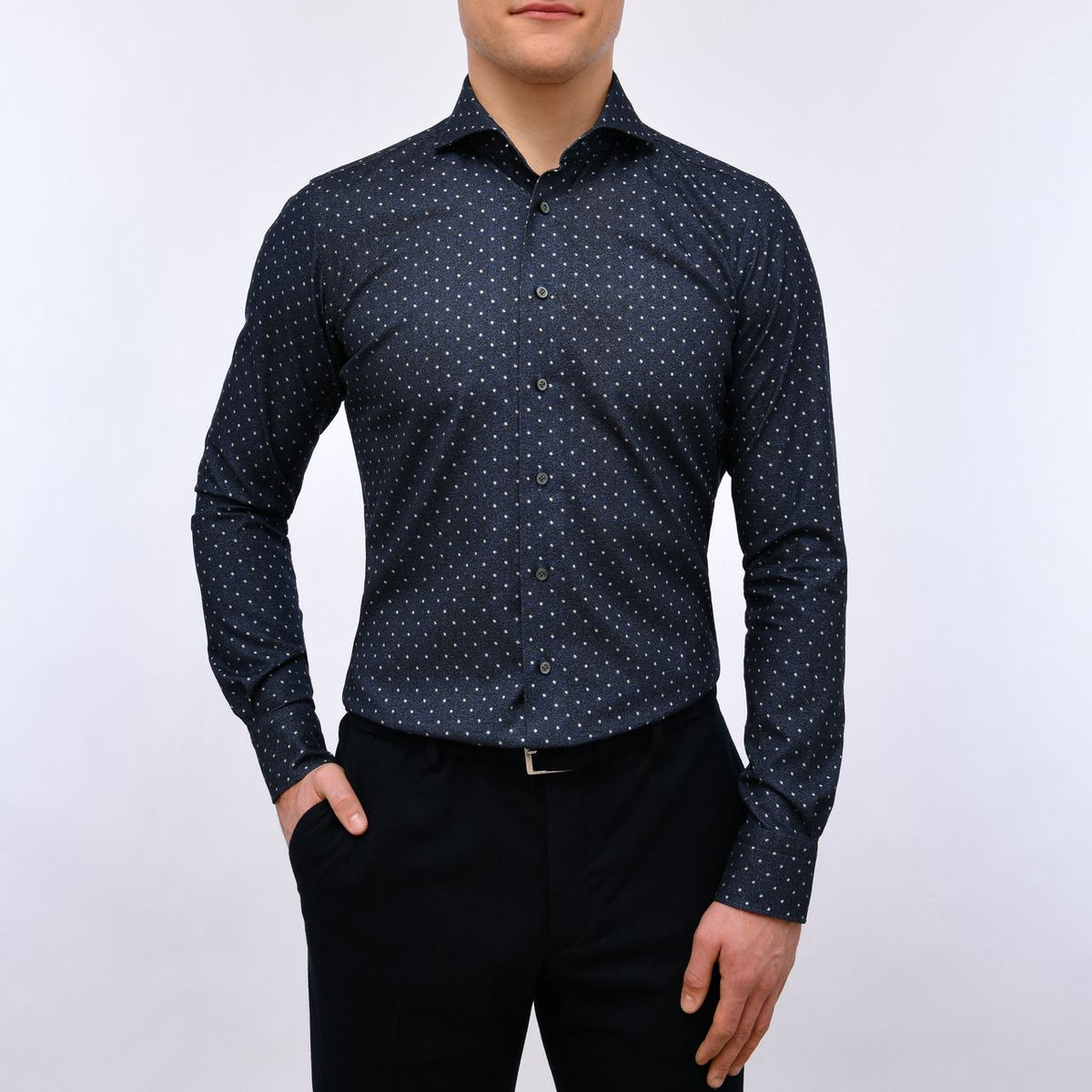 Tailored Brushed Cotton Twill Shirt in Dark Blue — Emanuel Berg