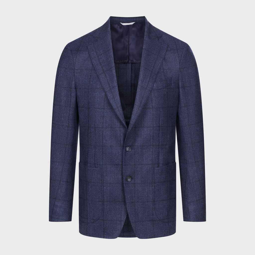 Wool Checked Twill 2-Button Deconstructed Soft Jacket in MF DARK BLUE — Emanuel Berg