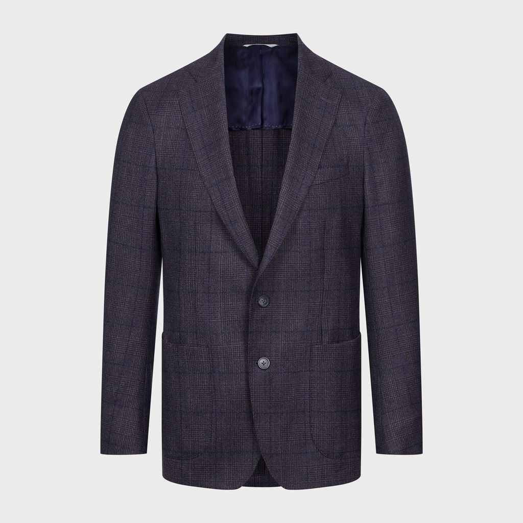 Wool Checked Twill 2-Button Deconstructed Soft Jacket in MF DARK PURPLE — Emanuel Berg
