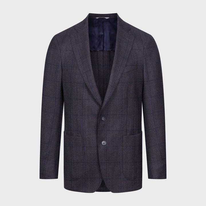 Wool Checked Twill 2-Button Deconstructed Soft Jacket in Dark Purple — Emanuel Berg