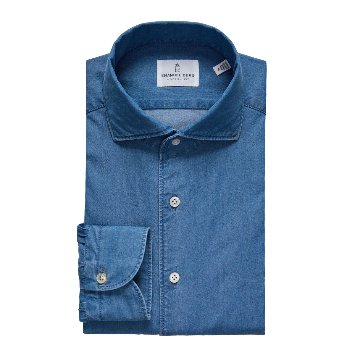 Luxe Denim Twill Shirt in Medium Blue — Emanuel Berg