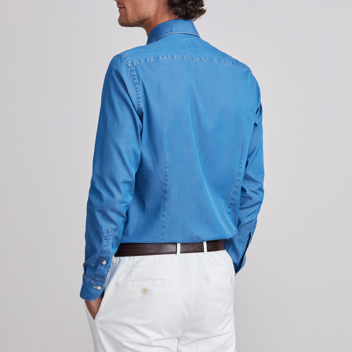 Luxe Denim Twill Shirt in Medium Blue — Emanuel Berg