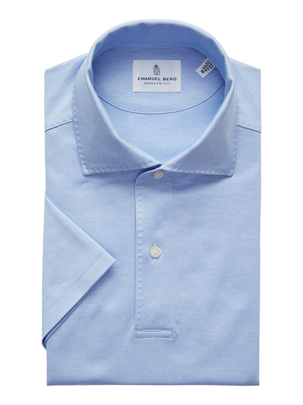 Textured Jacquard Short-Sleeve Polo in Light Pastel Blue — Emanuel Berg