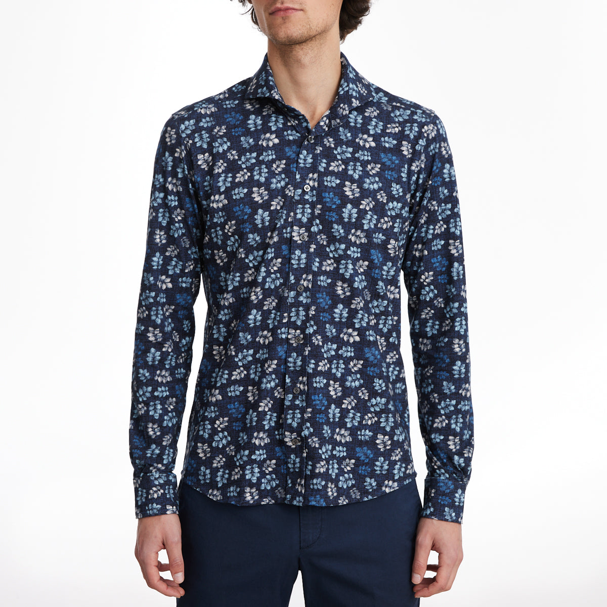 Stretch Jersey Knit Shirt in Dark Blue — Emanuel Berg