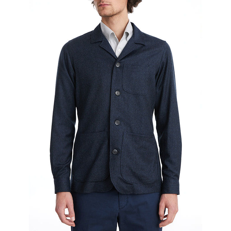 Wool Flannel D-Constructed Shirt Jacket in Dark Blue — Emanuel Berg
