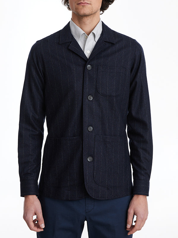 Stripe Wool D-Constructed Shirt Jacket in Navy — Emanuel Berg