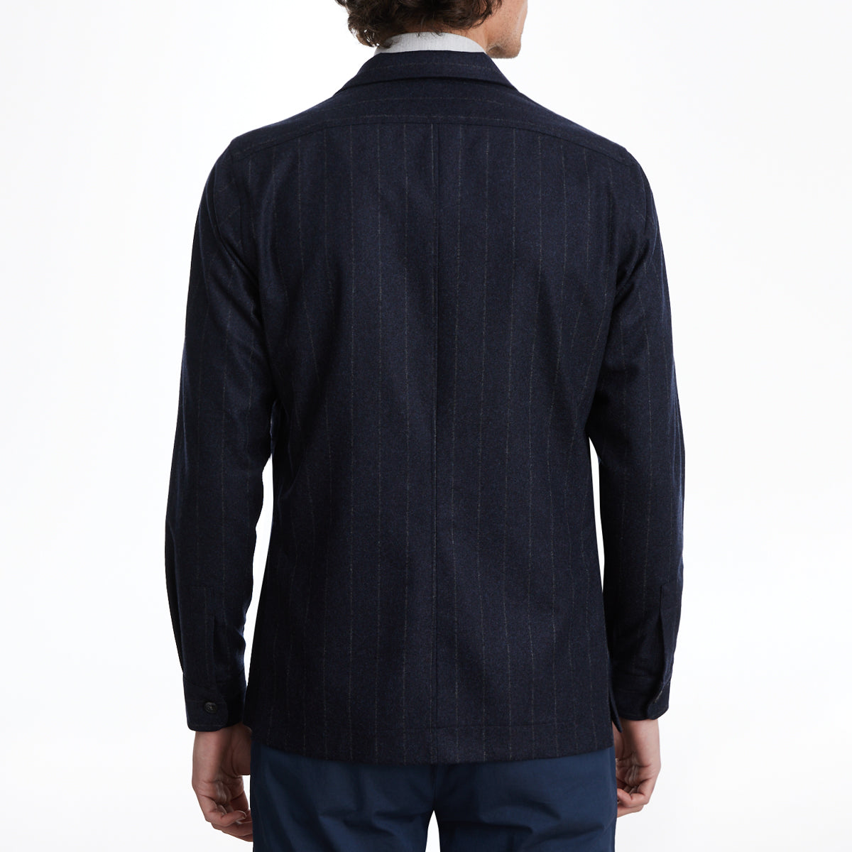 Stripe Wool D-Constructed Shirt Jacket in Navy — Emanuel Berg
