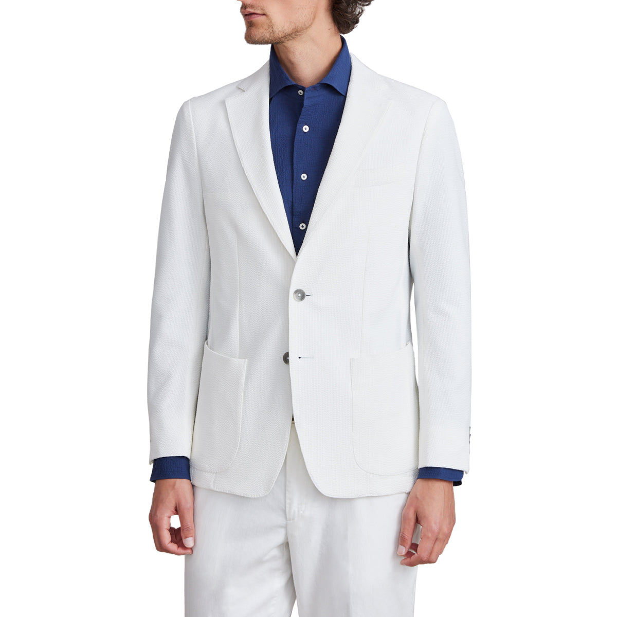 Seersucker Deconstructed Shirt Jacket in White — Emanuel Berg