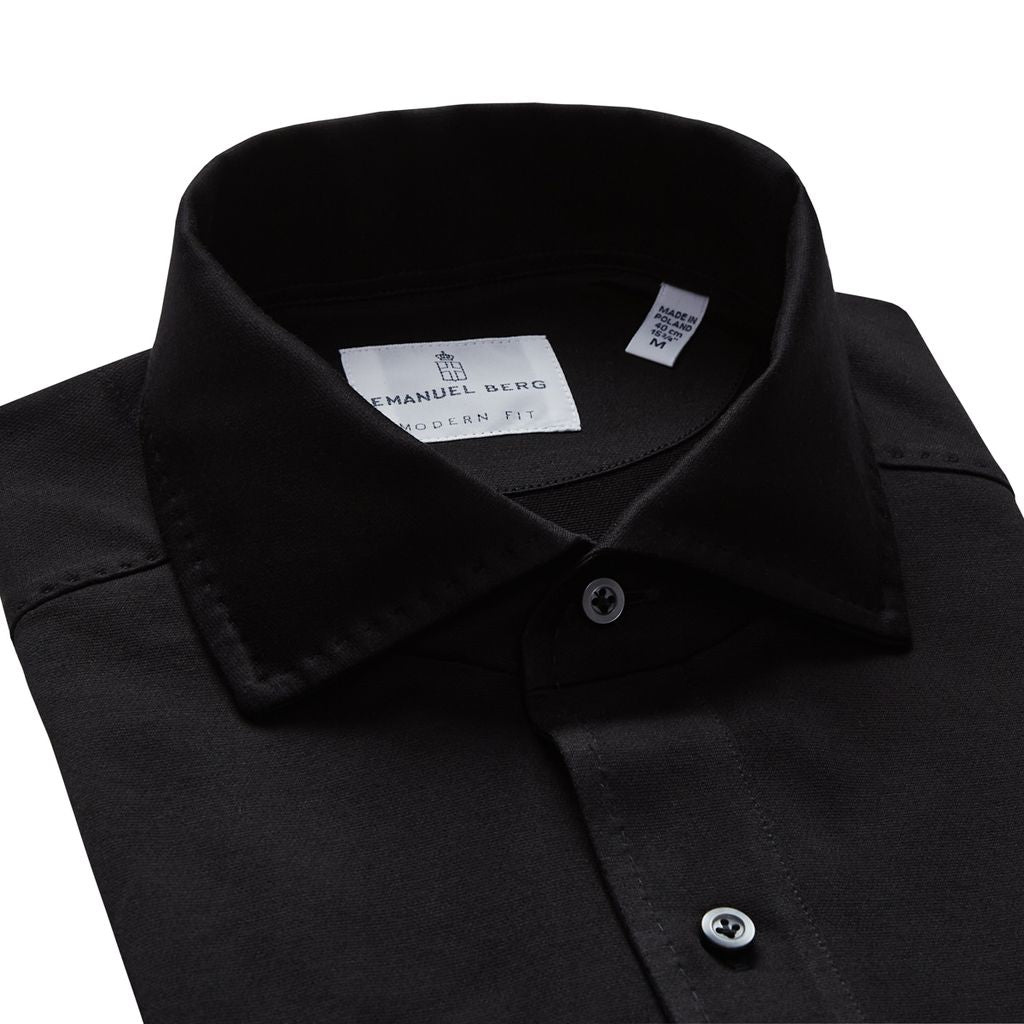 Textured Jacquard Short-Sleeve Polo in Black — Emanuel Berg