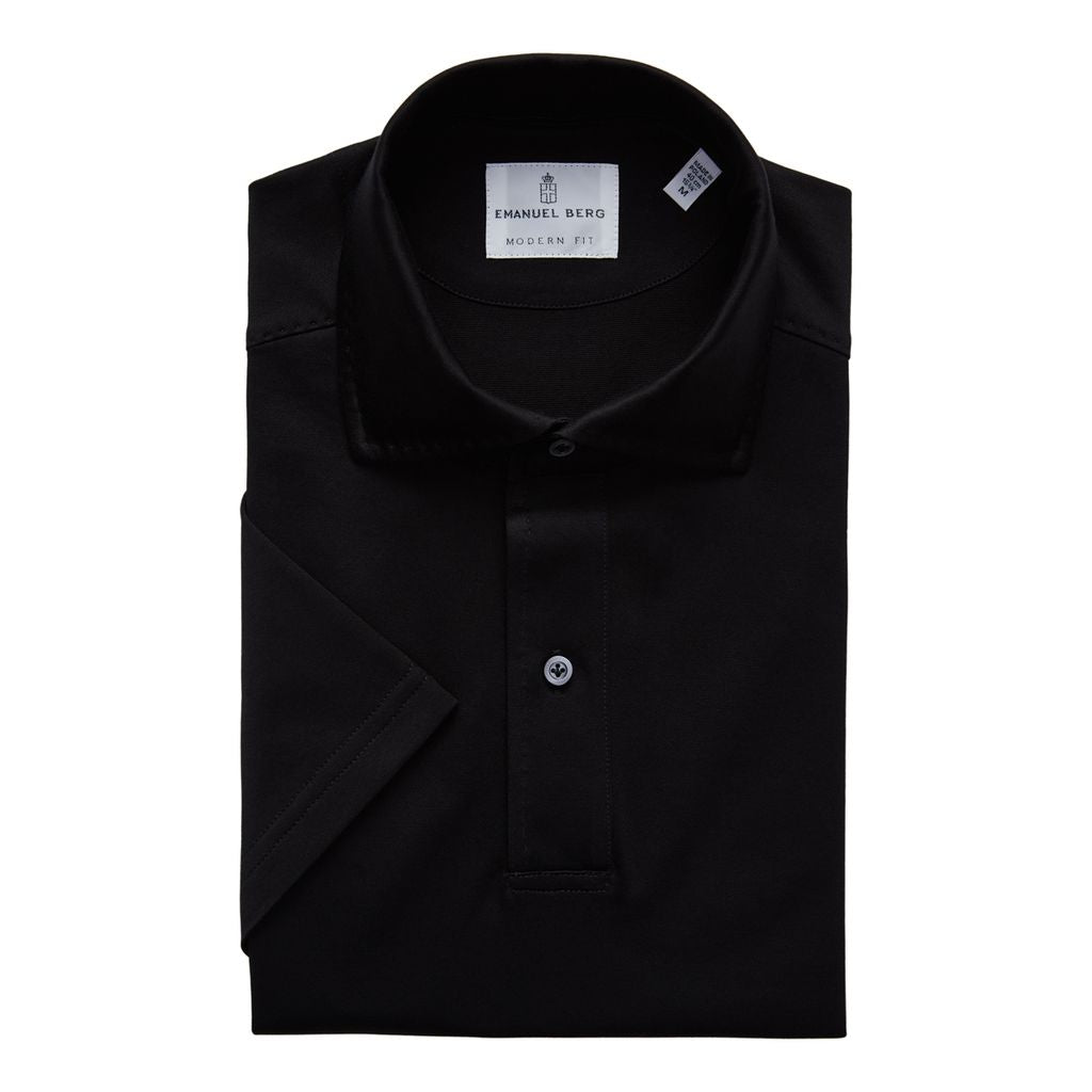 Textured Jacquard Short-Sleeve Polo in Black — Emanuel Berg