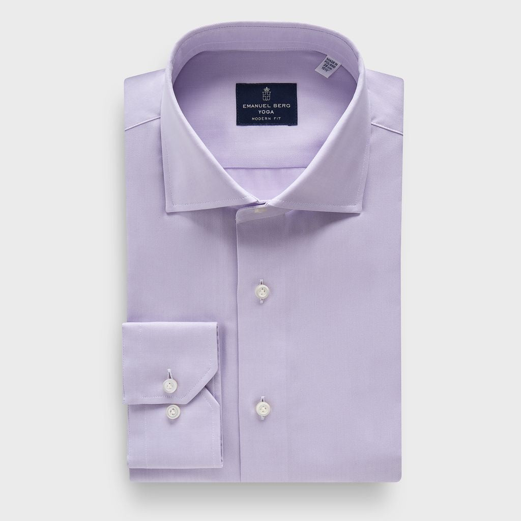 Solid Cotton Twill Premium Luxury Yoga Dress Shirt in MF LIGHT PASTEL PURPLE — Emanuel Berg