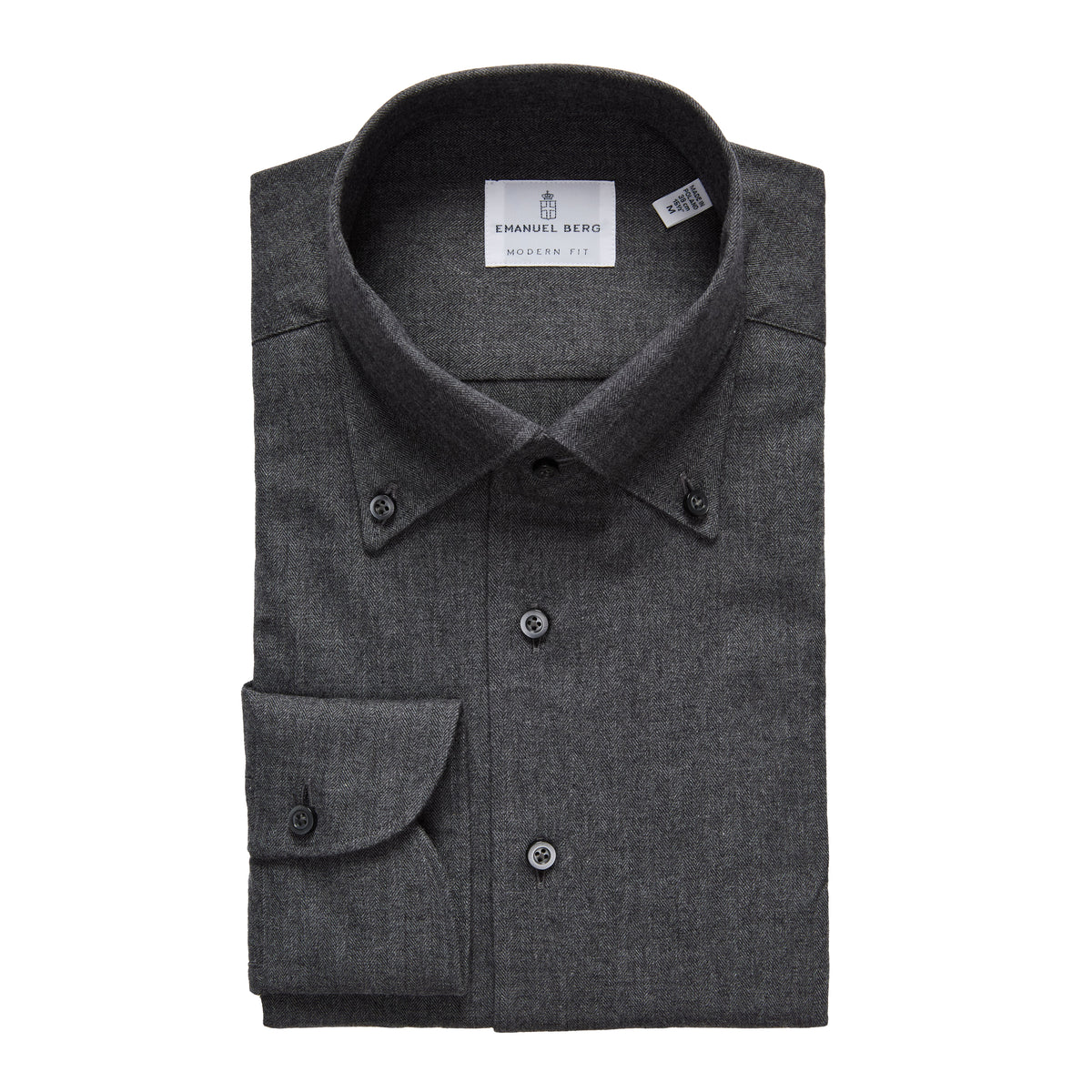 Solid Cotton Flannel Shirt in Charcoal — Emanuel Berg