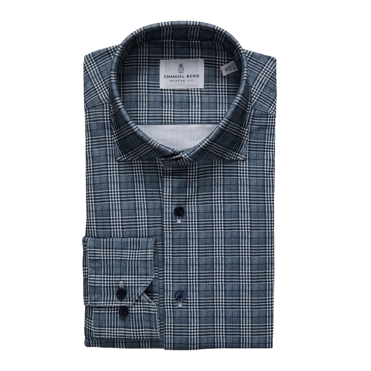 Plaid 4Flex Stretch Knit Shirt — Navy in Navy — Emanuel Berg