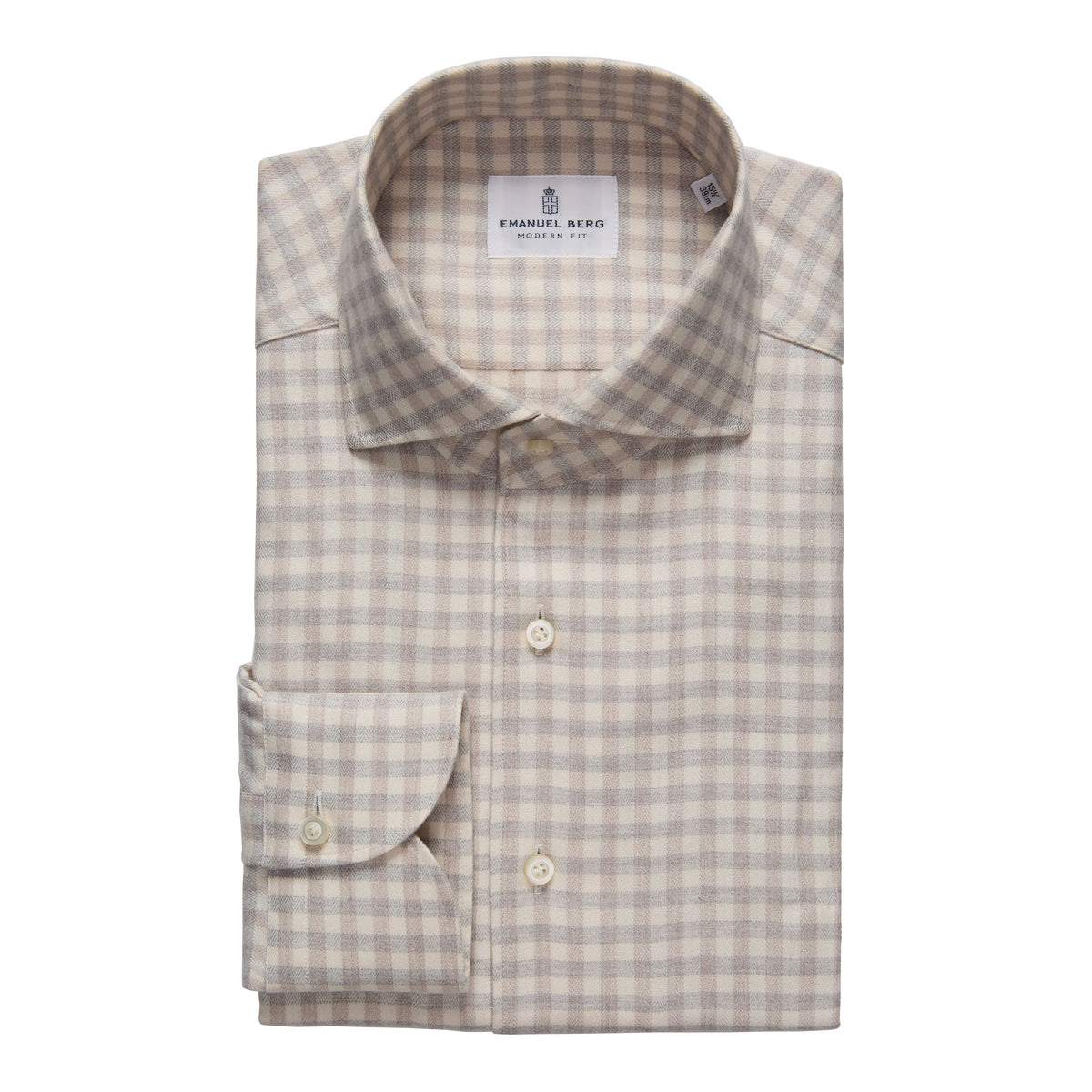 Checked Lyocell Flannel Shirt in Light Beige — Emanuel Berg