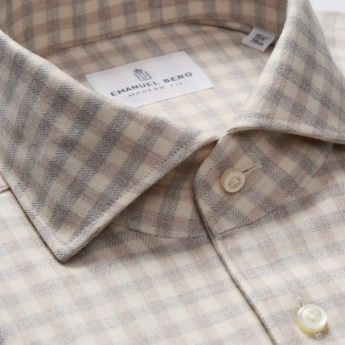 Checked Lyocell Flannel Shirt in Light Beige — Emanuel Berg