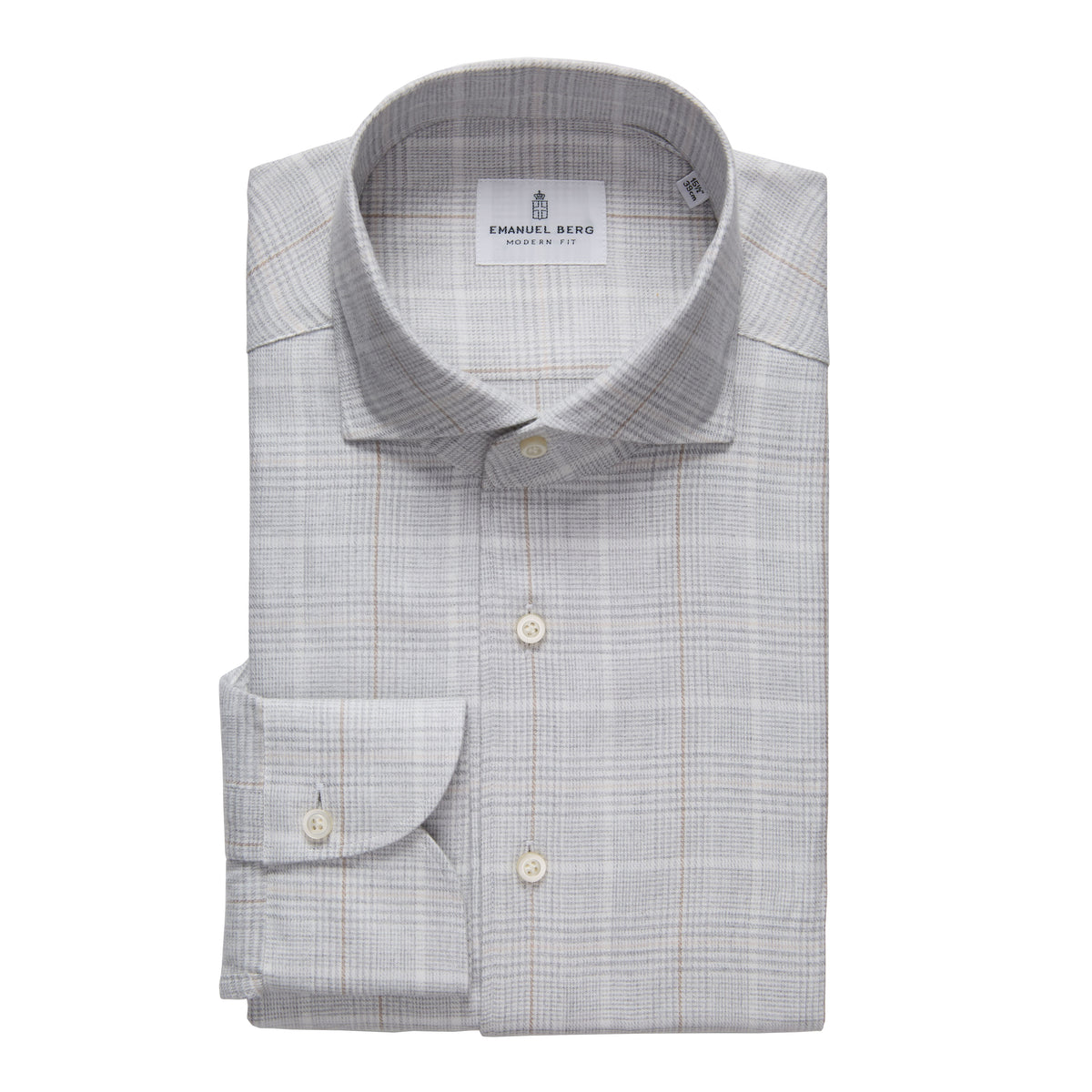 Prince of Wales Luxe Flannel Shirt in Light Grey — Emanuel Berg