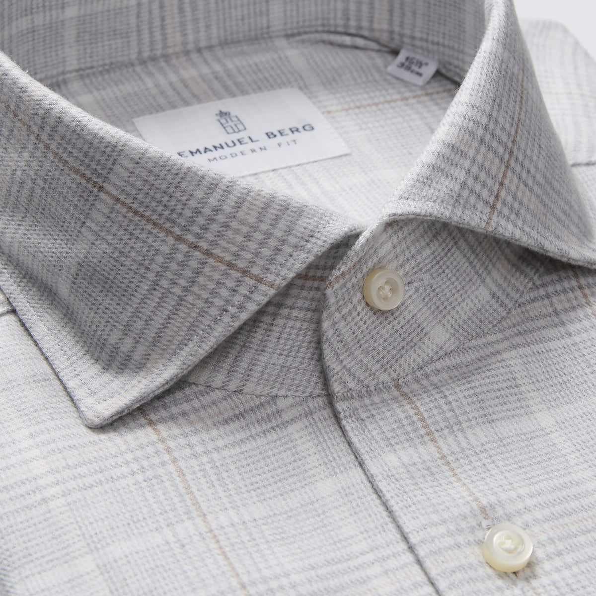 Prince of Wales Luxe Flannel Shirt in Light Grey — Emanuel Berg