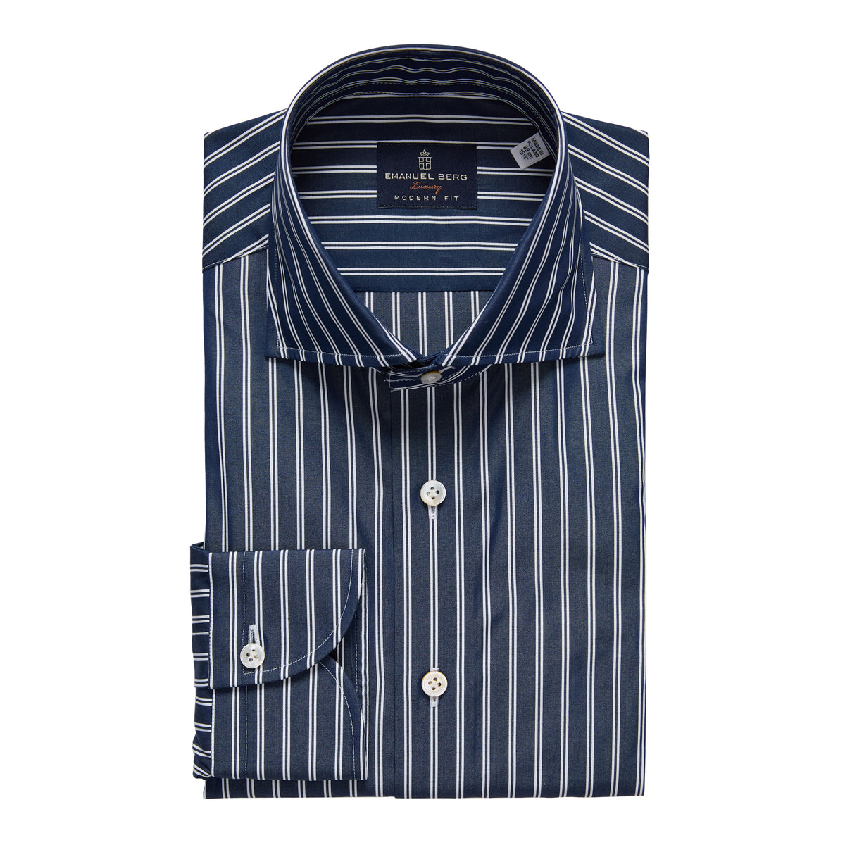 Striped Cotton Poplin Dress Shirt — Navy in Navy — Emanuel Berg