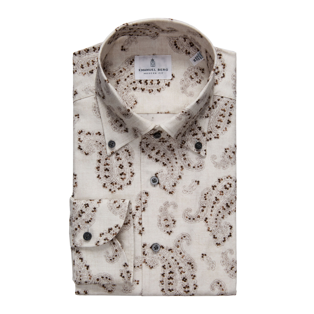 Paisley-Print Flannel Shirt — Medium Beige in Medium Beige — Emanuel Berg