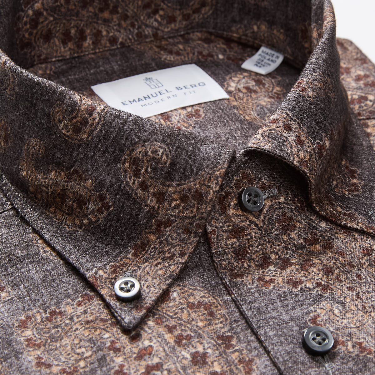 Paisley Printed Flannel Shirt in Dark Grey — Emanuel Berg