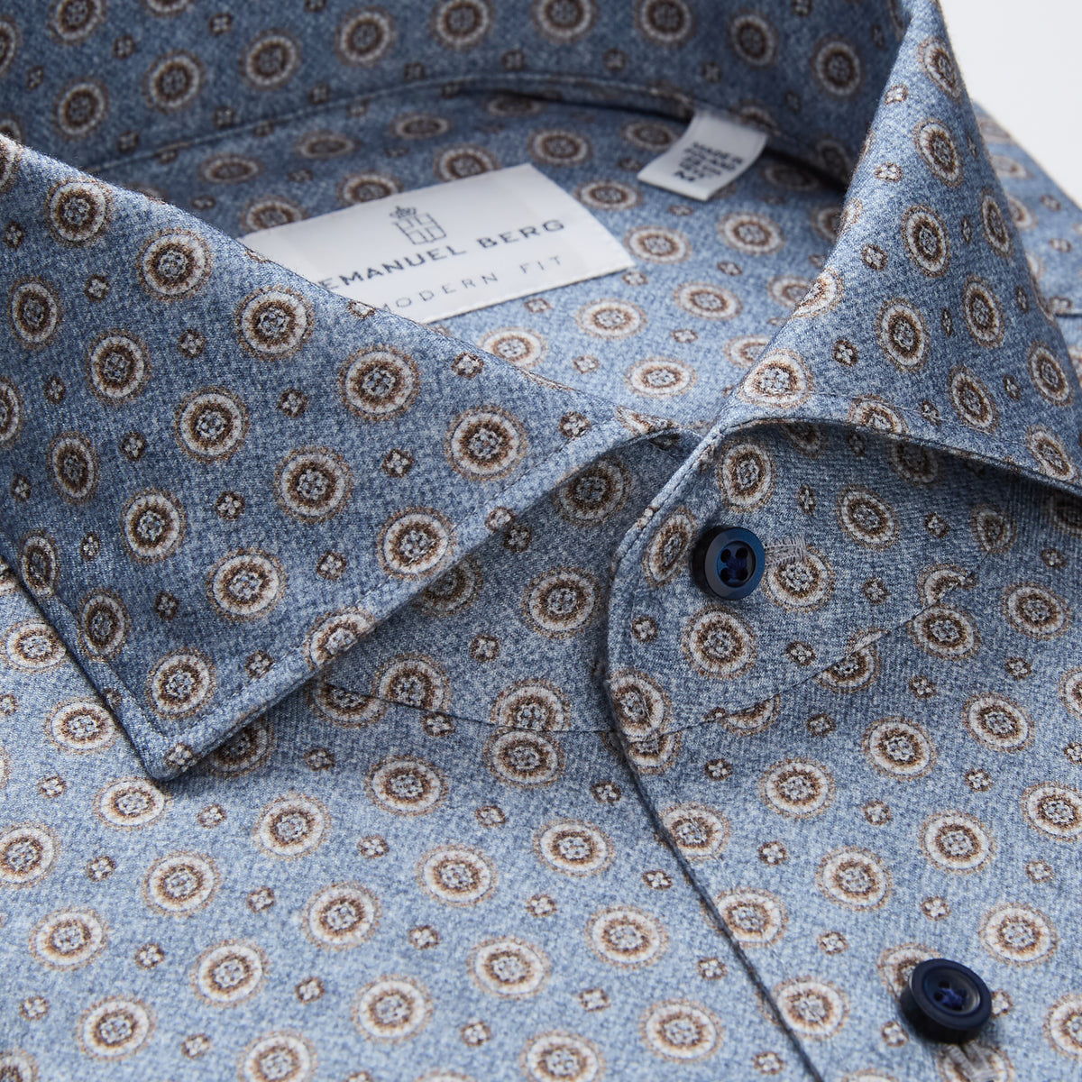 Geometric Print Flannel Shirt in Medium Blue — Emanuel Berg