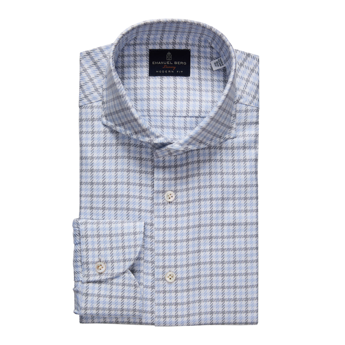 Checked Cotton Twill Dress Shirt in Bright Blue — Emanuel Berg