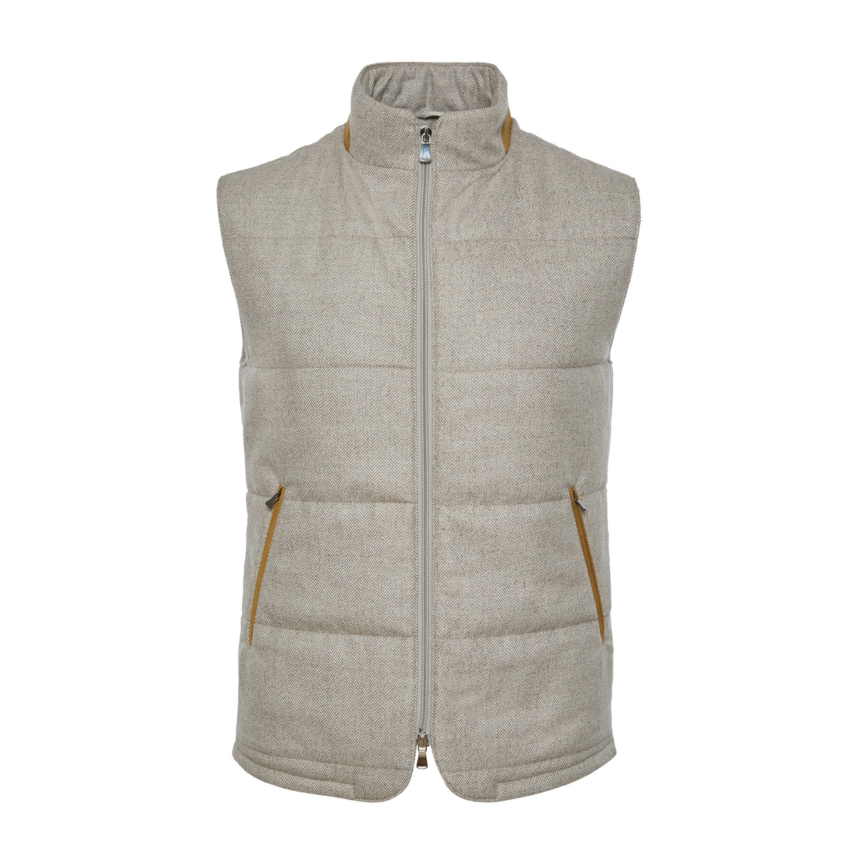 Herringbone Wool-Blend Vest — Medium Beige in Medium Beige — Emanuel Berg