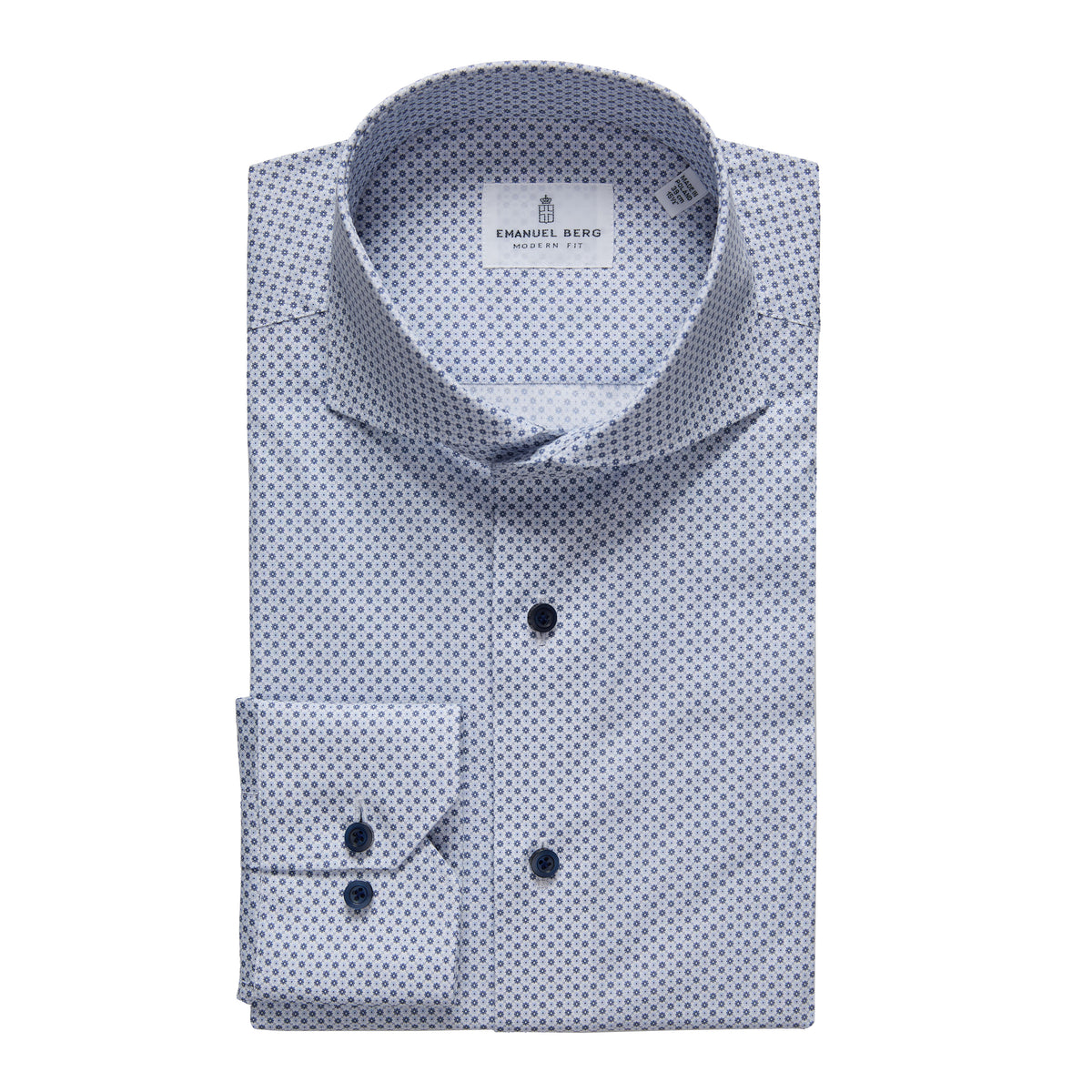 Printed Poplin Dress Shirt in Bright Blue — Emanuel Berg