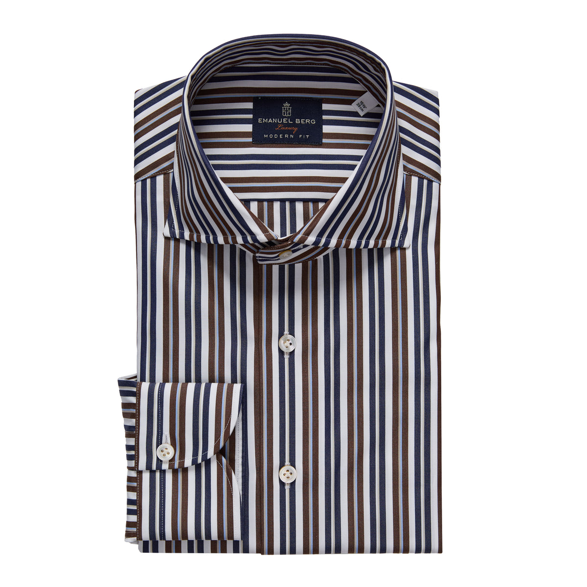 Stripped Poplin Dress Shirt in Brown — Emanuel Berg