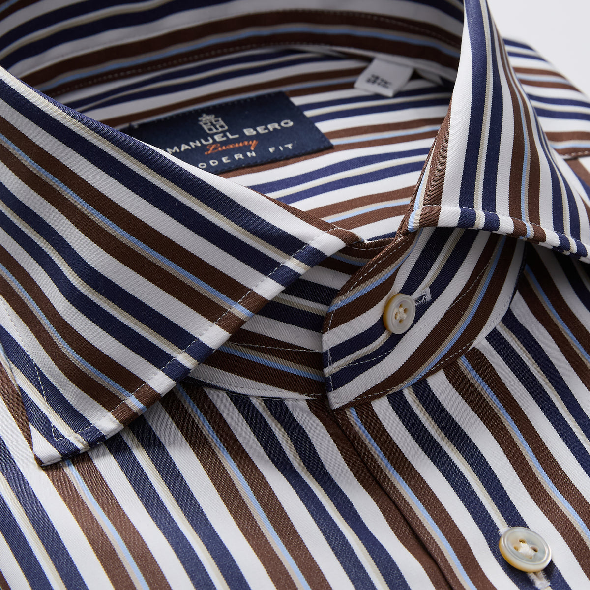 Stripped Poplin Dress Shirt in Brown — Emanuel Berg