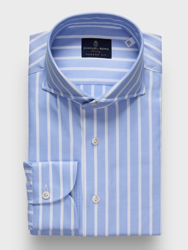 STRIPED TWILL PREMIUM LUXURY DRESS SHIRT in Bright Blue — Emanuel Berg